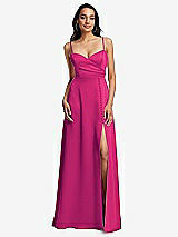 Front View Thumbnail - Think Pink Adjustable Strap Faux Wrap Maxi Dress with Covered Button Details
