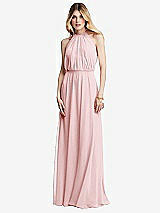 Front View Thumbnail - Ballet Pink Illusion Back Halter Maxi Dress with Covered Button Detail