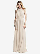 Front View Thumbnail - Oat Illusion Back Halter Maxi Dress with Covered Button Detail