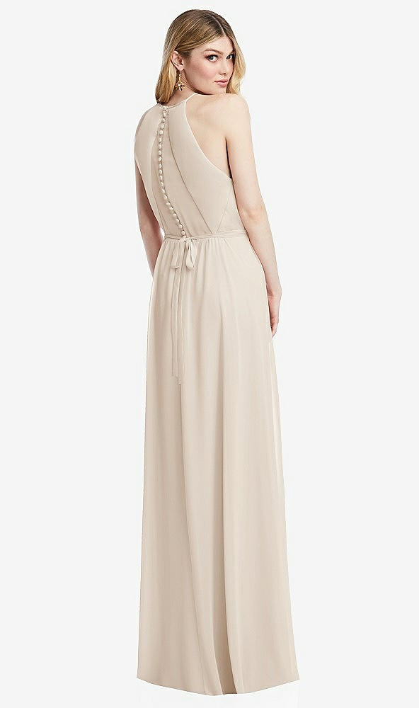 Back View - Oat Illusion Back Halter Maxi Dress with Covered Button Detail