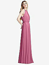 Side View Thumbnail - Orchid Pink Illusion Back Halter Maxi Dress with Covered Button Detail