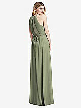 Rear View Thumbnail - Sage Illusion Back Halter Maxi Dress with Covered Button Detail