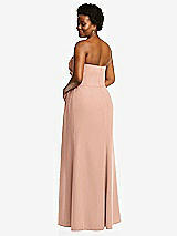 Rear View Thumbnail - Pale Peach Strapless Pleated Faux Wrap Trumpet Gown with Front Slit