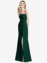 Alt View 2 Thumbnail - Hunter Green Strapless Pleated Faux Wrap Trumpet Gown with Front Slit