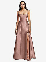 Front View Thumbnail - Neu Nude Open Neckline Cutout Satin Twill A-Line Gown with Pockets