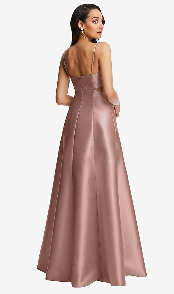 Back View - Neu Nude Open Neckline Cutout Satin Twill A-Line Gown with Pockets