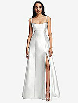 Front View Thumbnail - White Open Neckline Cutout Satin Twill A-Line Gown with Pockets