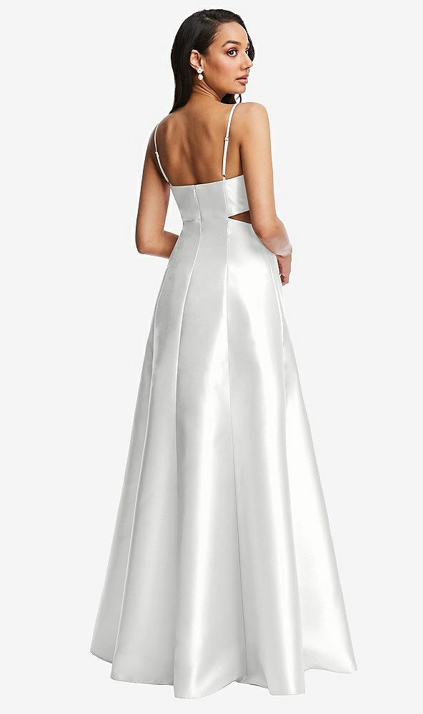 Back View - White Open Neckline Cutout Satin Twill A-Line Gown with Pockets