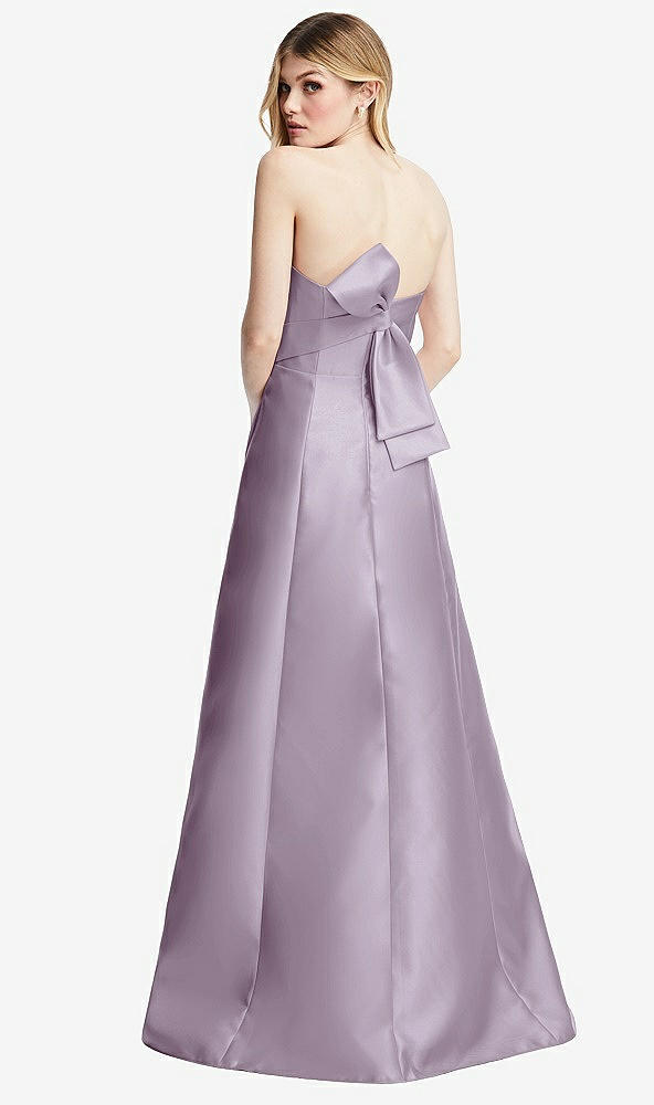 Front View - Lilac Haze Strapless A-line Satin Gown with Modern Bow Detail