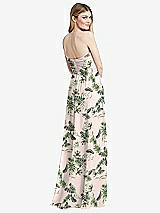 Rear View Thumbnail - Palm Beach Print Shirred Bodice Strapless Chiffon Maxi Dress with Optional Straps