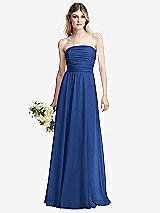 Alt View 1 Thumbnail - Classic Blue Shirred Bodice Strapless Chiffon Maxi Dress with Optional Straps