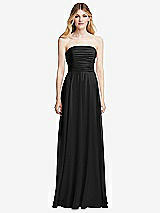 Front View Thumbnail - Black Shirred Bodice Strapless Chiffon Maxi Dress with Optional Straps
