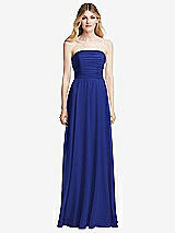 Front View Thumbnail - Cobalt Blue Shirred Bodice Strapless Chiffon Maxi Dress with Optional Straps