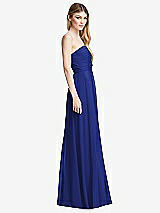 Side View Thumbnail - Cobalt Blue Shirred Bodice Strapless Chiffon Maxi Dress with Optional Straps