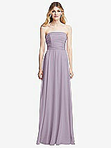 Front View Thumbnail - Lilac Haze Shirred Bodice Strapless Chiffon Maxi Dress with Optional Straps