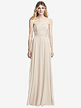 Front View Thumbnail - Oat Shirred Bodice Strapless Chiffon Maxi Dress with Optional Straps
