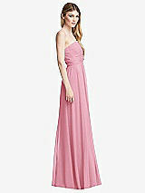 Side View Thumbnail - Peony Pink Shirred Bodice Strapless Chiffon Maxi Dress with Optional Straps