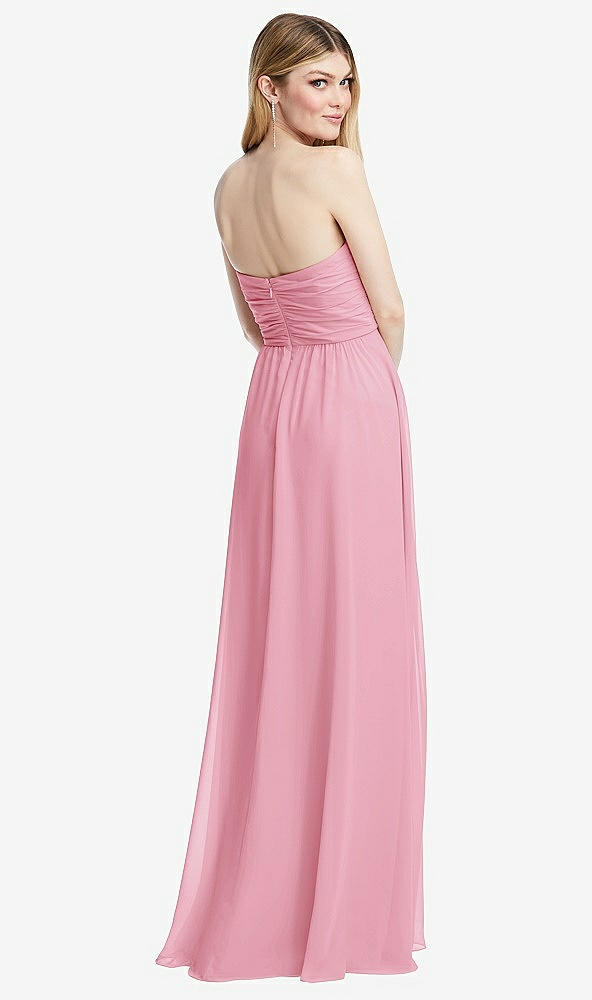 Back View - Peony Pink Shirred Bodice Strapless Chiffon Maxi Dress with Optional Straps