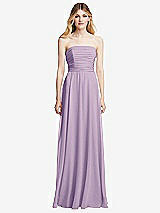 Front View Thumbnail - Pale Purple Shirred Bodice Strapless Chiffon Maxi Dress with Optional Straps