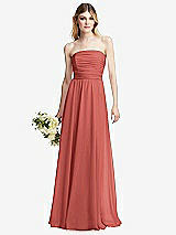 Alt View 1 Thumbnail - Coral Pink Shirred Bodice Strapless Chiffon Maxi Dress with Optional Straps
