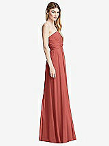 Side View Thumbnail - Coral Pink Shirred Bodice Strapless Chiffon Maxi Dress with Optional Straps