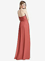 Rear View Thumbnail - Coral Pink Shirred Bodice Strapless Chiffon Maxi Dress with Optional Straps