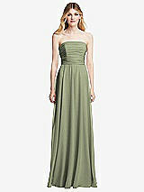 Front View Thumbnail - Sage Shirred Bodice Strapless Chiffon Maxi Dress with Optional Straps
