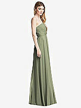 Side View Thumbnail - Sage Shirred Bodice Strapless Chiffon Maxi Dress with Optional Straps