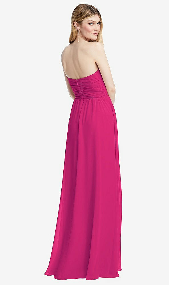 Back View - Think Pink Shirred Bodice Strapless Chiffon Maxi Dress with Optional Straps