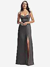 Alt View 1 Thumbnail - Caviar Gray Bustier A-Line Maxi Dress with Adjustable Spaghetti Straps