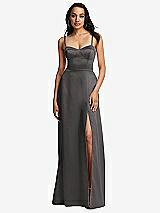 Front View Thumbnail - Caviar Gray Bustier A-Line Maxi Dress with Adjustable Spaghetti Straps
