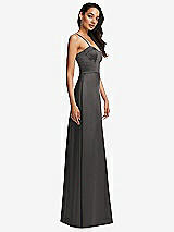 Side View Thumbnail - Caviar Gray Bustier A-Line Maxi Dress with Adjustable Spaghetti Straps