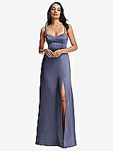Alt View 1 Thumbnail - French Blue Bustier A-Line Maxi Dress with Adjustable Spaghetti Straps