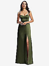 Alt View 1 Thumbnail - Olive Green Bustier A-Line Maxi Dress with Adjustable Spaghetti Straps