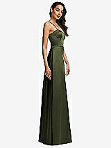 Side View Thumbnail - Olive Green Bustier A-Line Maxi Dress with Adjustable Spaghetti Straps