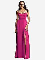 Front View Thumbnail - Think Pink Bustier A-Line Maxi Dress with Adjustable Spaghetti Straps