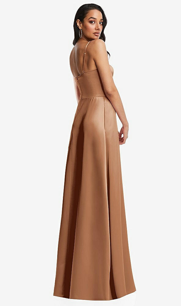 Back View - Toffee Bustier A-Line Maxi Dress with Adjustable Spaghetti Straps