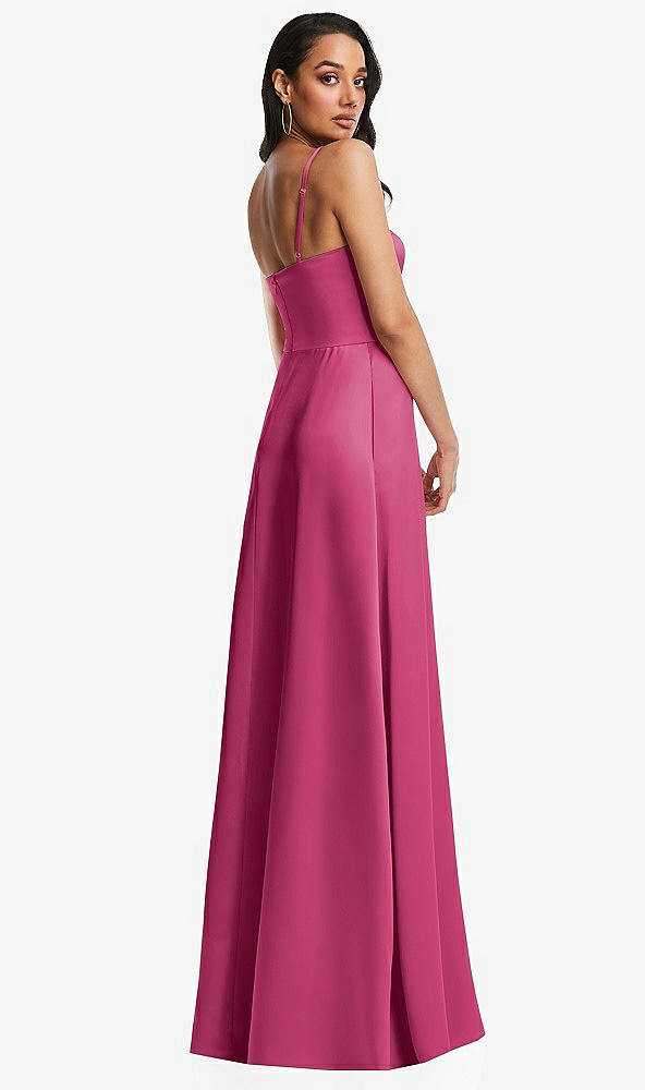 Back View - Tea Rose Bustier A-Line Maxi Dress with Adjustable Spaghetti Straps