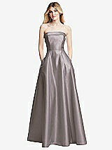 Front View Thumbnail - Cashmere Gray Strapless Bias Cuff Bodice Satin Gown with Pockets