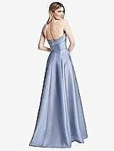 Rear View Thumbnail - Sky Blue Strapless Bias Cuff Bodice Satin Gown with Pockets