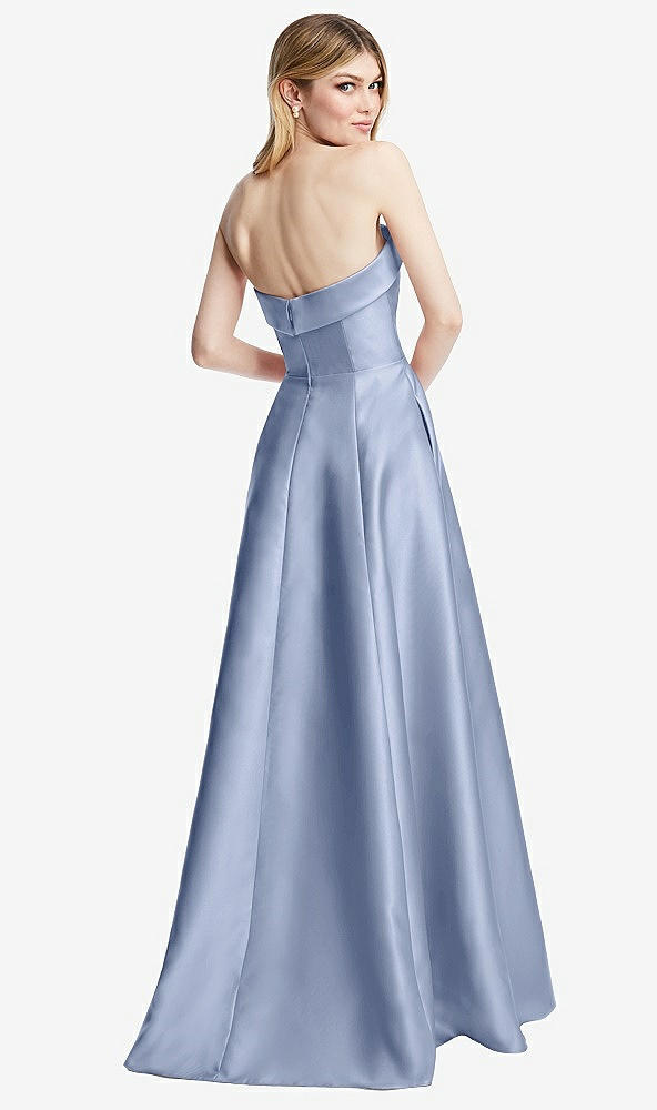 Back View - Sky Blue Strapless Bias Cuff Bodice Satin Gown with Pockets