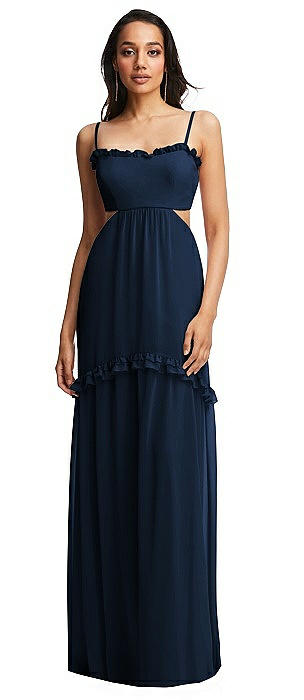 Ruffle-Trimmed Cutout Tie-Back Maxi Dress with Tiered Skirt