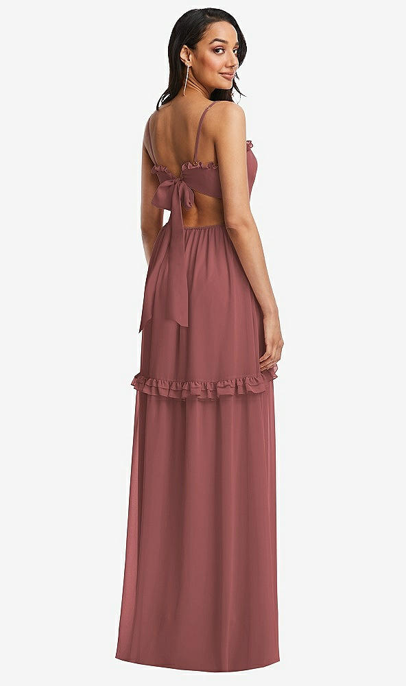 Back View - English Rose Ruffle-Trimmed Cutout Tie-Back Maxi Dress with Tiered Skirt