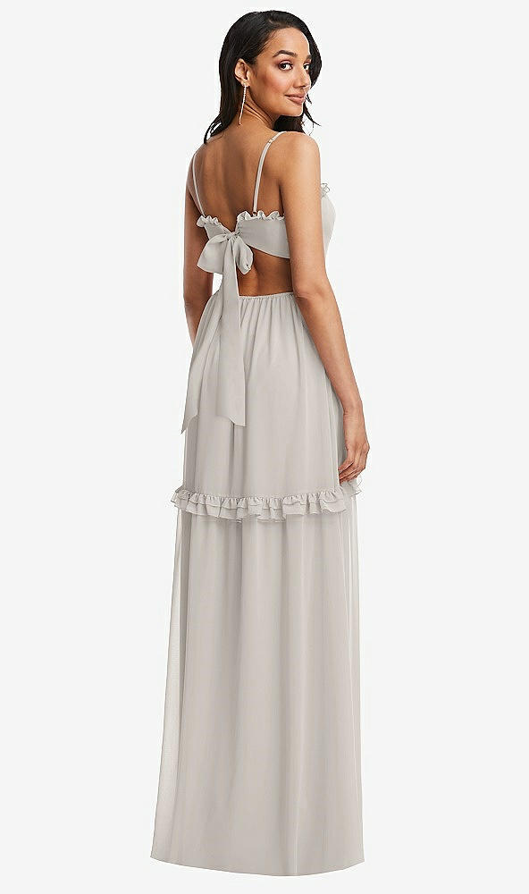 Back View - Oyster Ruffle-Trimmed Cutout Tie-Back Maxi Dress with Tiered Skirt