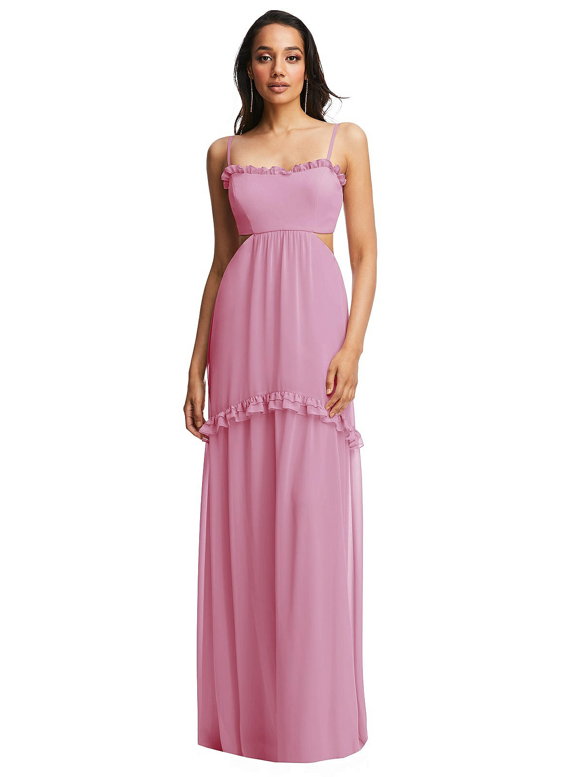 Ruffle-trimmed Cutout Tie-back Maxi Bridesmaid Dress With Tiered ...