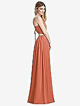 Side View Thumbnail - Terracotta Copper Halter Cross-Strap Gathered Tie-Back Cutout Maxi Dress
