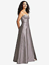 Side View Thumbnail - Cashmere Gray Strapless Bustier A-Line Satin Gown with Front Slit