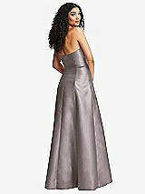 Rear View Thumbnail - Cashmere Gray Strapless Bustier A-Line Satin Gown with Front Slit