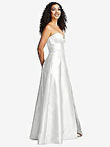 Side View Thumbnail - White Strapless Bustier A-Line Satin Gown with Front Slit