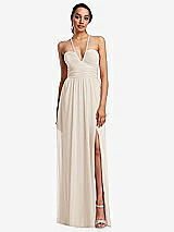 Front View Thumbnail - Oat Plunging V-Neck Criss Cross Strap Back Maxi Dress